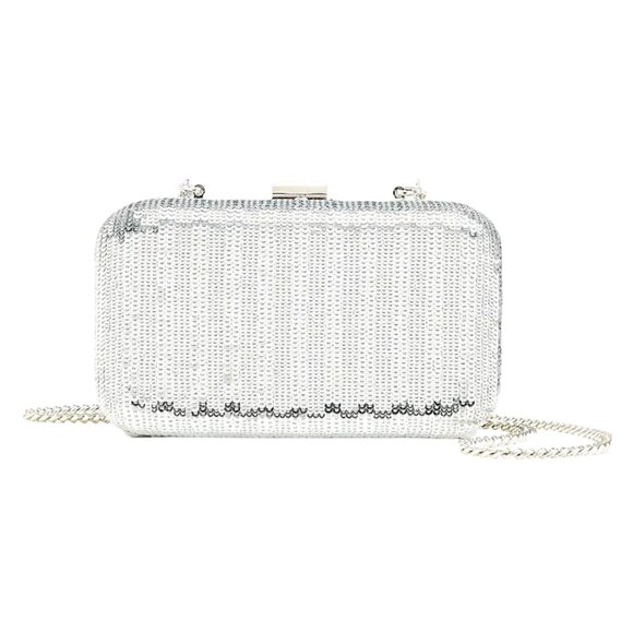 J. Crew Minaudière Silver Sequin Clutch Bag NWOT - Picture 1 of 9
